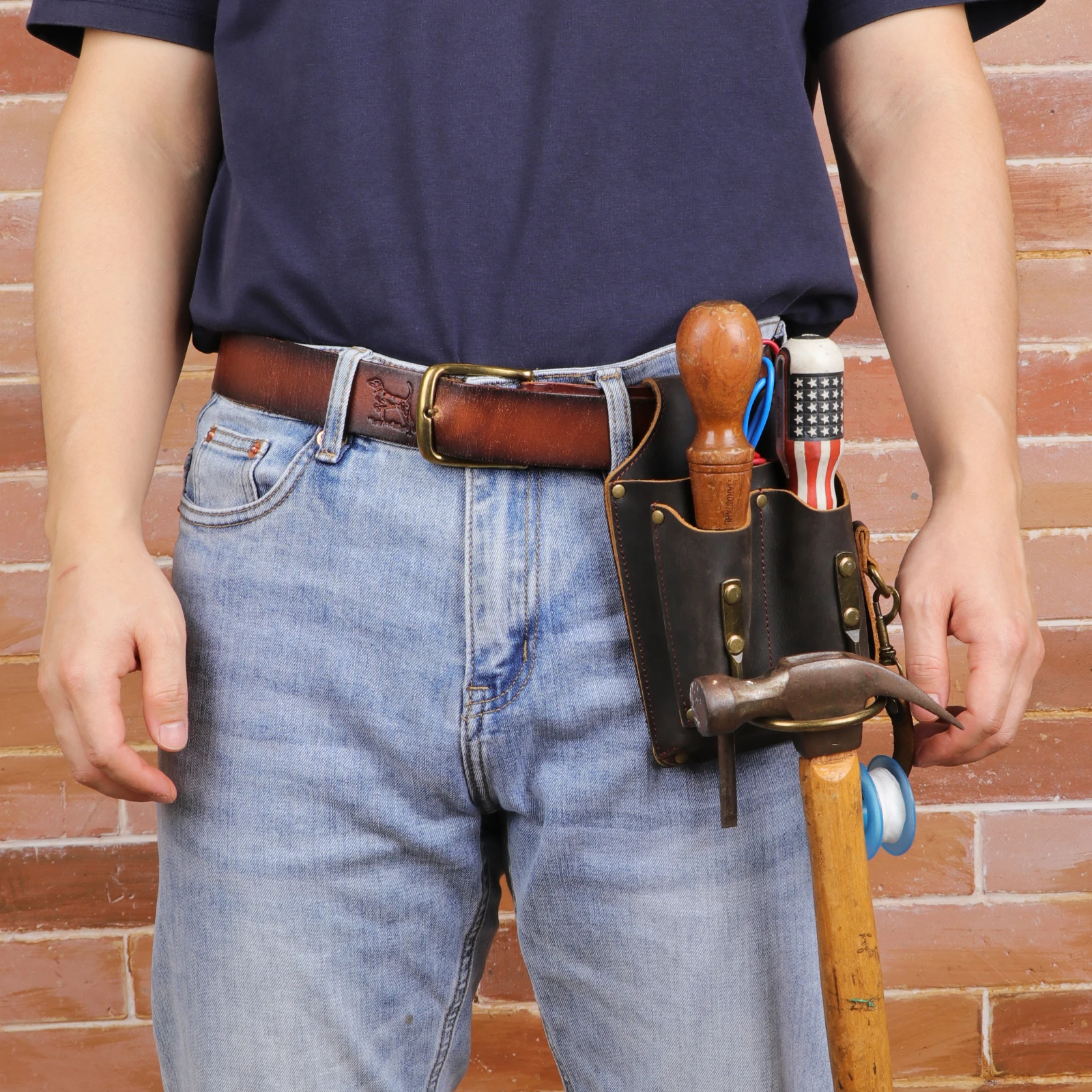 Torba narzędziowa skórzana Tourbon do noszenia na pasku, elektryczna torba na pas, uchwyt na młotek/wkrętak, torba na narzędzia stolarskie, czarna, do obróbki drewna