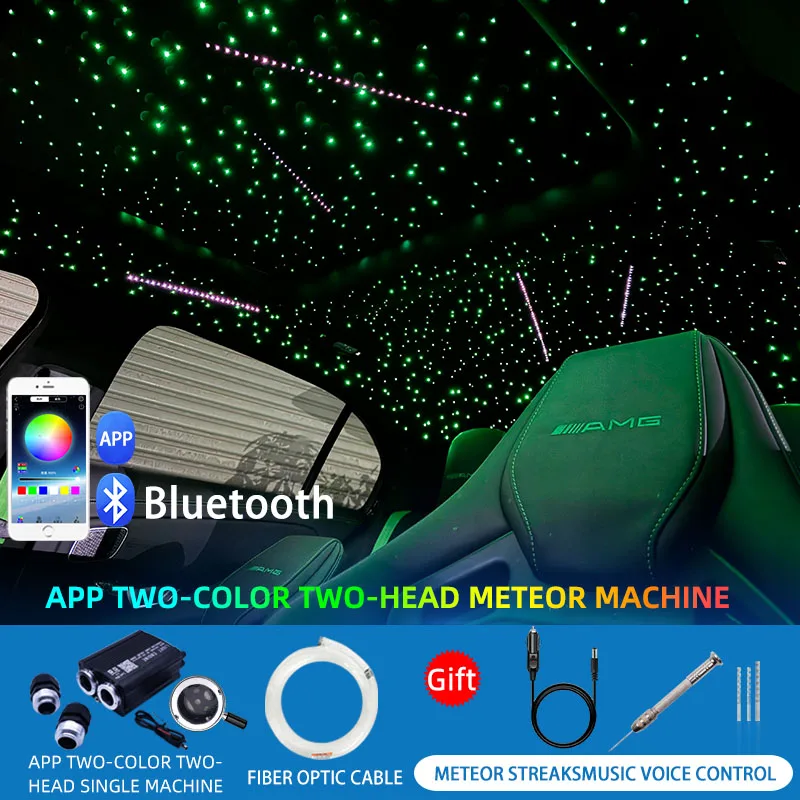 Sparkling star roof, fiber optic light with turntable, double head, two colors, Rgbw, all-in-one meteor