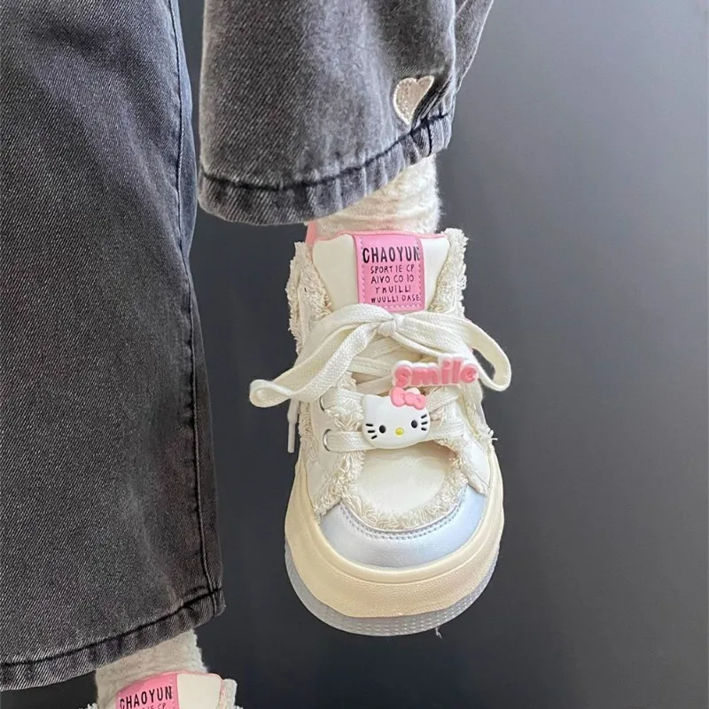 Sanrio Hello Kitty Co Branding Cute Platform Sneakers Female 2024 Spring New Original Platform Off White Shoes Girl Student Shoe