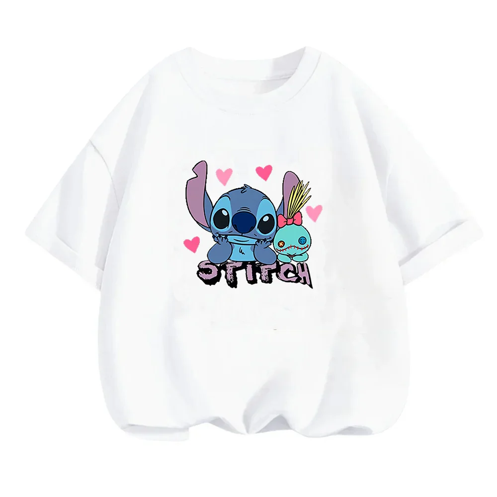 

Популярная футболка для девочек Kawaii Stitch, детская одежда, модные футболки, детская одежда с короткими рукавами, детский топ с круглым вырезом в стиле аниме, популярный летний топ