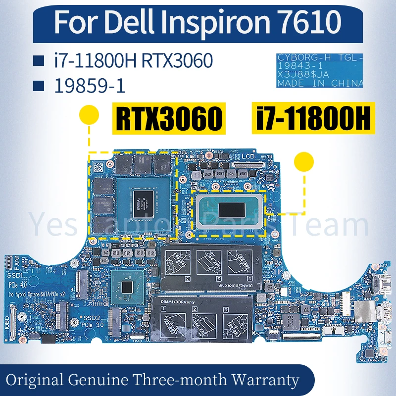 

19843-1 For Dell Inspiron 7610 Laptop Mainboard 09FDV3 i7-11800H RTX3060 Notebook Motherboard