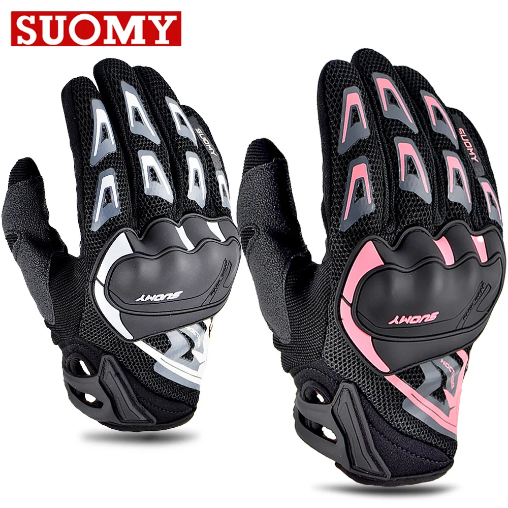 

Suomy Motorcycle Gloves Summer Highly Breathable Mesh Protection Anti-drop Shockproof Riding Racing Gloves Touchscreen Gray Pink