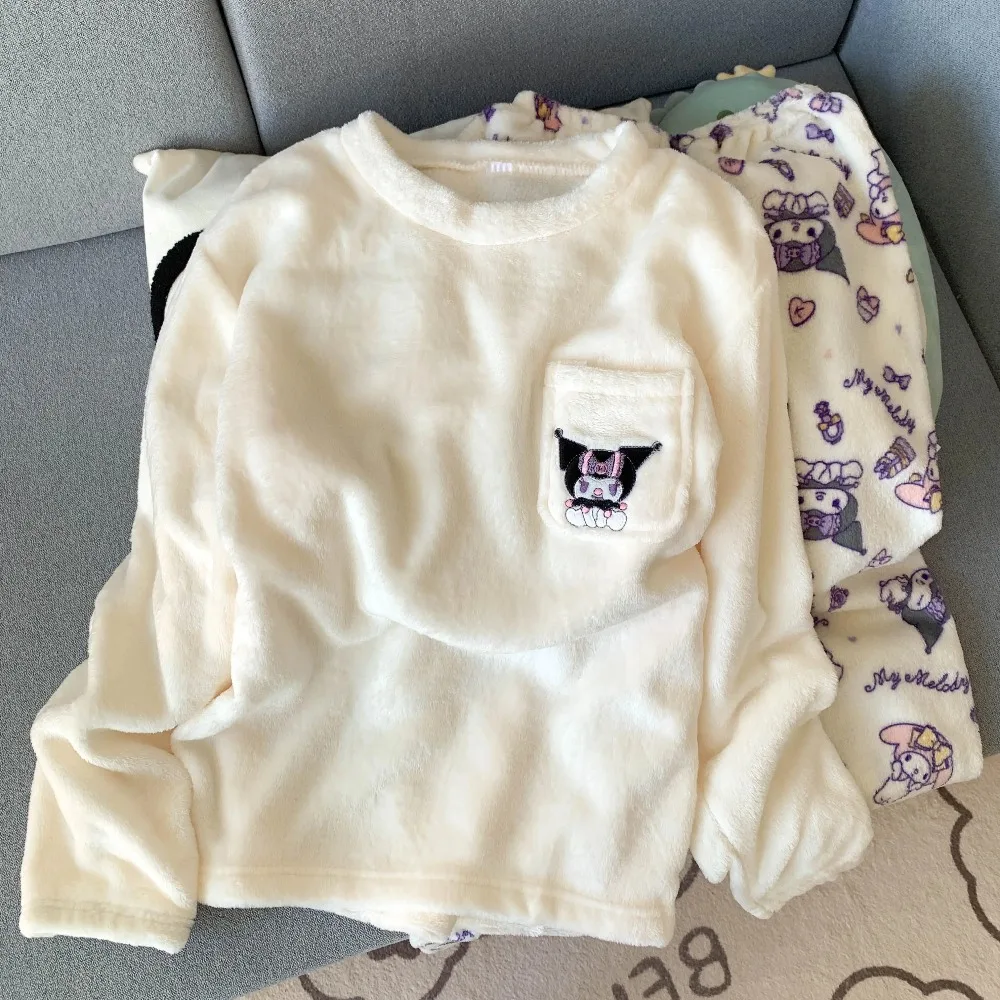 

Y2K Kawaii Sanrio Kuromi с принтом и фланелевыми спальными штанами, женские теплые осенние и зимние брюки, домашняя одежда, повседневные брюки