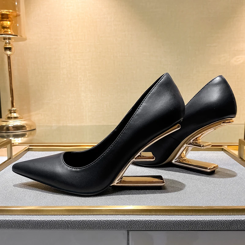 

New Strange Style Metal High Heels Women Slip-On Pumps Women Pointed Toe Party Dress Shoes Women Fashion Zapatos De Mujer