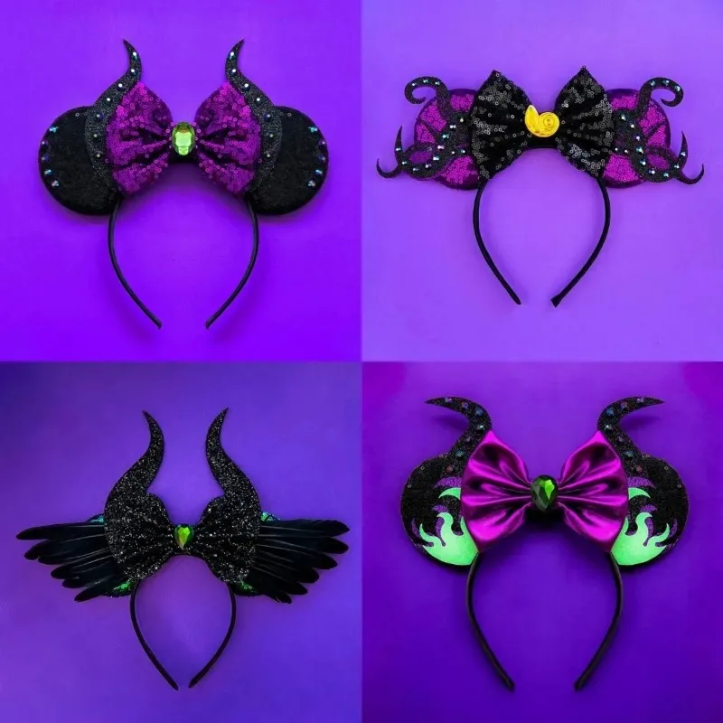 Disney Happy Halloween Ears Headband Women Hallowmas Easter Hairband Girl Sequins Bow Hair Accessories Kid Coslpay BirthdayGift view 6