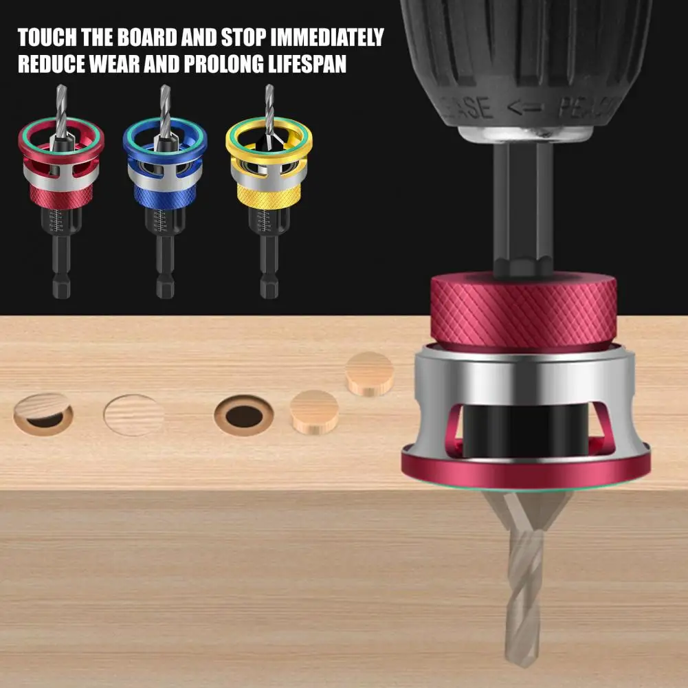 Countersink Drill Bit Set Adjustable Depth Stop Drill Bits Adjustable Hex Wrench Spiral Flute HSS M2 Steel 4-Edge Drill Bits