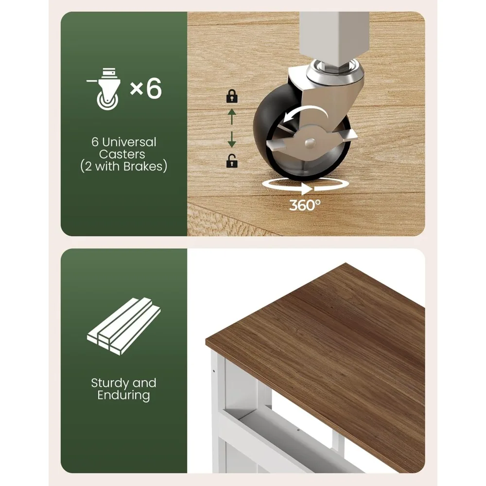 Mesa dobrável de 31,5 polegadas com tomadas elétricas, rodas e armazenamento para espaços pequenos em marrom rústico e branco