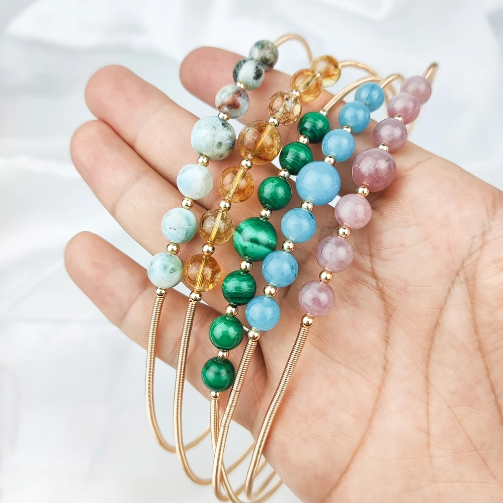Natural Malachite Amethyst Beads Choker Elegant Simple Gold Plated Circle Torques Necklace for Women Gift Jewelry