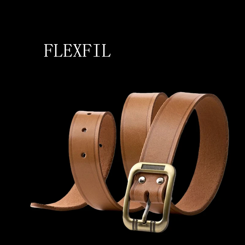 

FLEXFIL мужской кожаный ремень высокого качества, деловая мода, винтажный классический брендовый ремень из коровьей кожи для отдыха, джинсы, мужской ремень