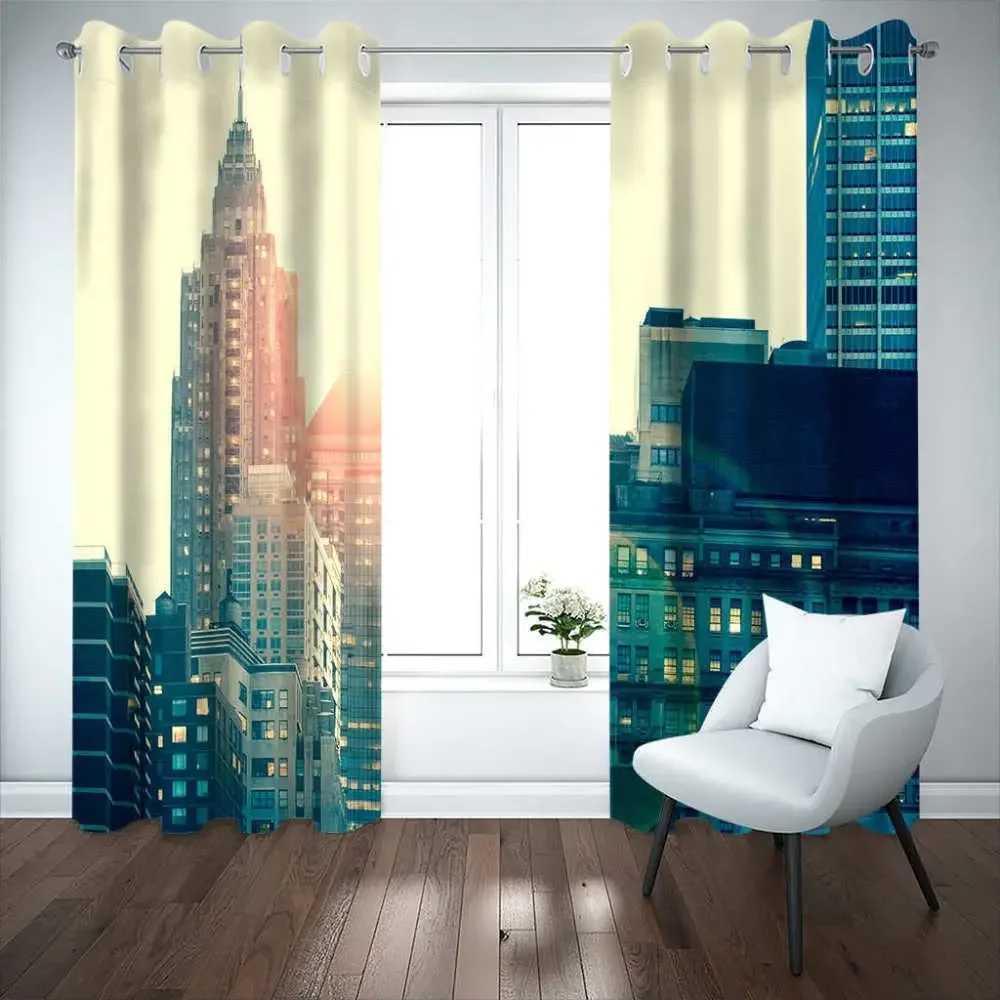 Buildings Bubble City Blackout Curtains 3D Print Window Curtains for Bedroom Living Room Decor Window Treatments