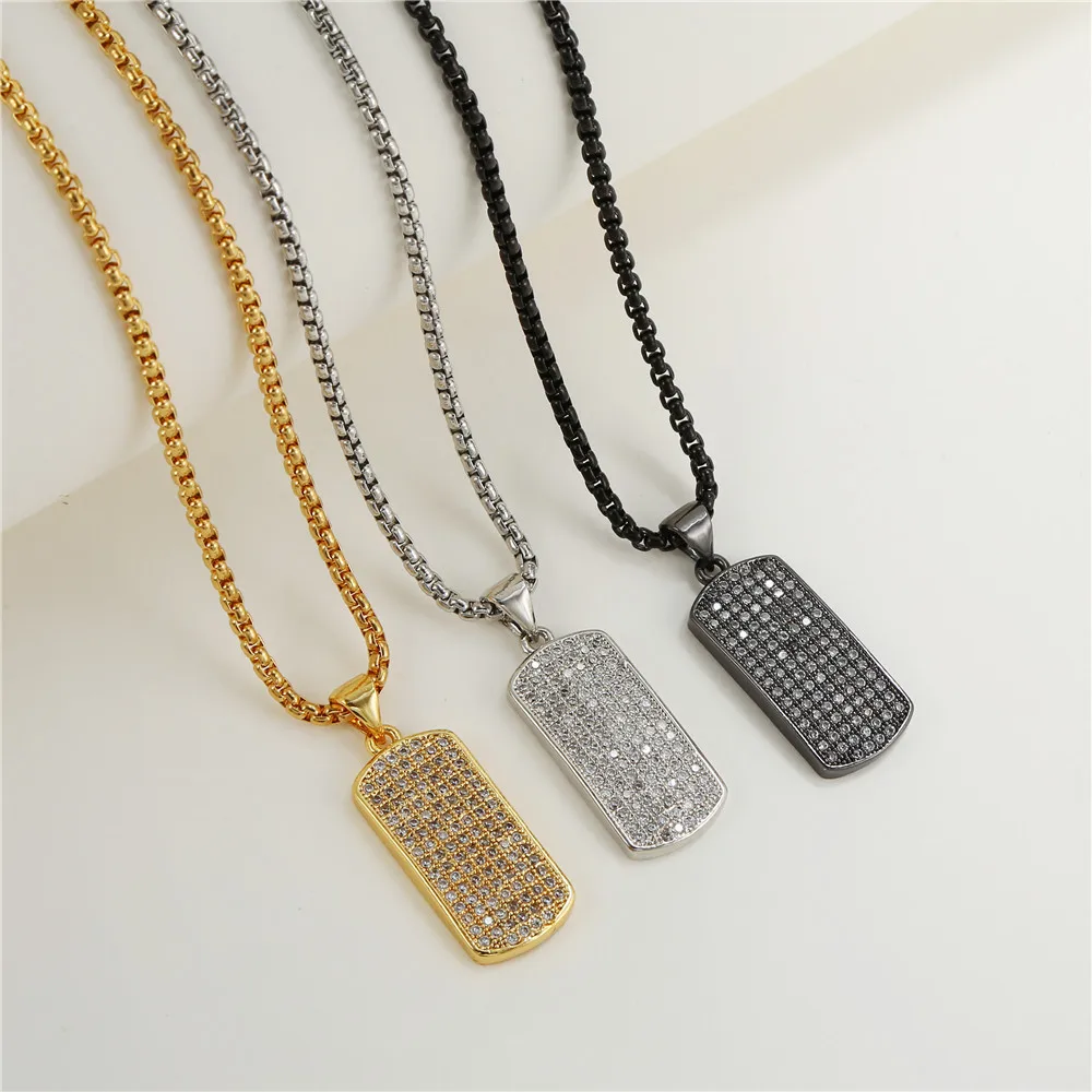 

Stainless Steel Pendant Necklace Pendant Cubic Zirconia Copper Tag Plate Army Biker Chain Necklace Man Woman necklace for women