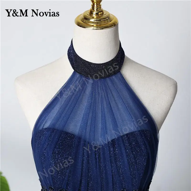 New Fashion Halter Blue Quinceanera Dress Sleeveless Ruched Lace Vestidos De 15 Debutante Gown Bohemia Princess Customized color