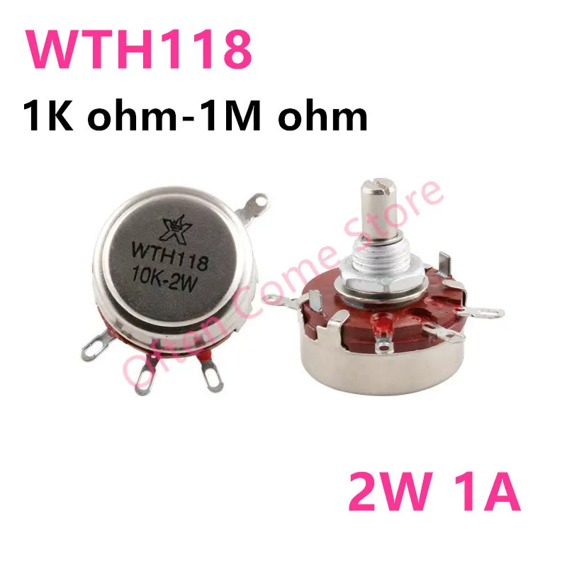 2Pcs WTH118 2W 1A Potentiometer 1K 2.2K 4.7K 10K 22K 47K 100K 470K 1M New Authentic Variable Resistor VR Resistance 100K Ohm