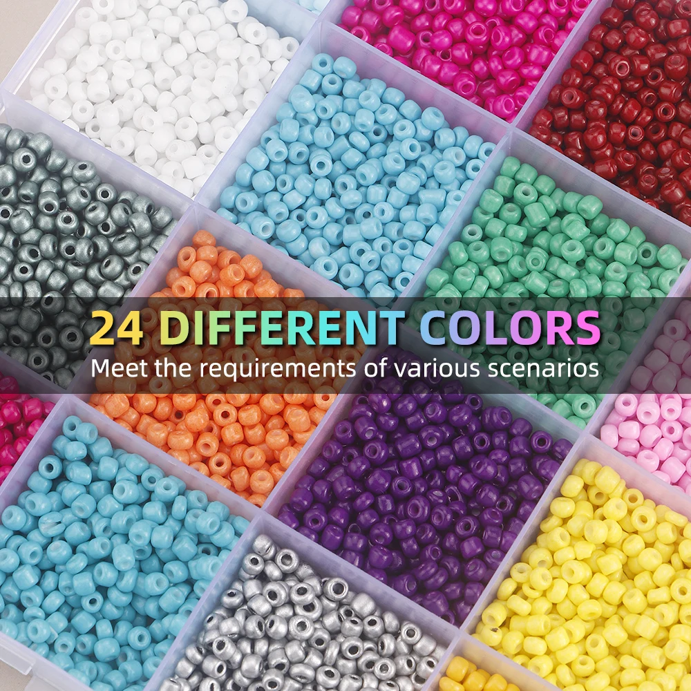 24 Colors 3mm Acrylic Seed Beads for Jewelry Making Kit, DIY Friendship Glass Small Craft Bracelet Beads,Charm Girls Gift Making