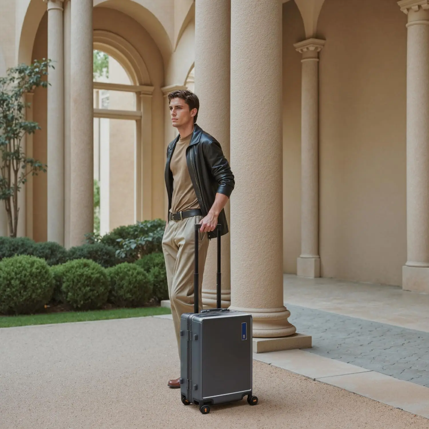 20 Inch Grey Hard Shell Suitcase Aluminum Frame Zipperless Carry On Airline Approved Spinner Wheels Metal Checked Luggage Double