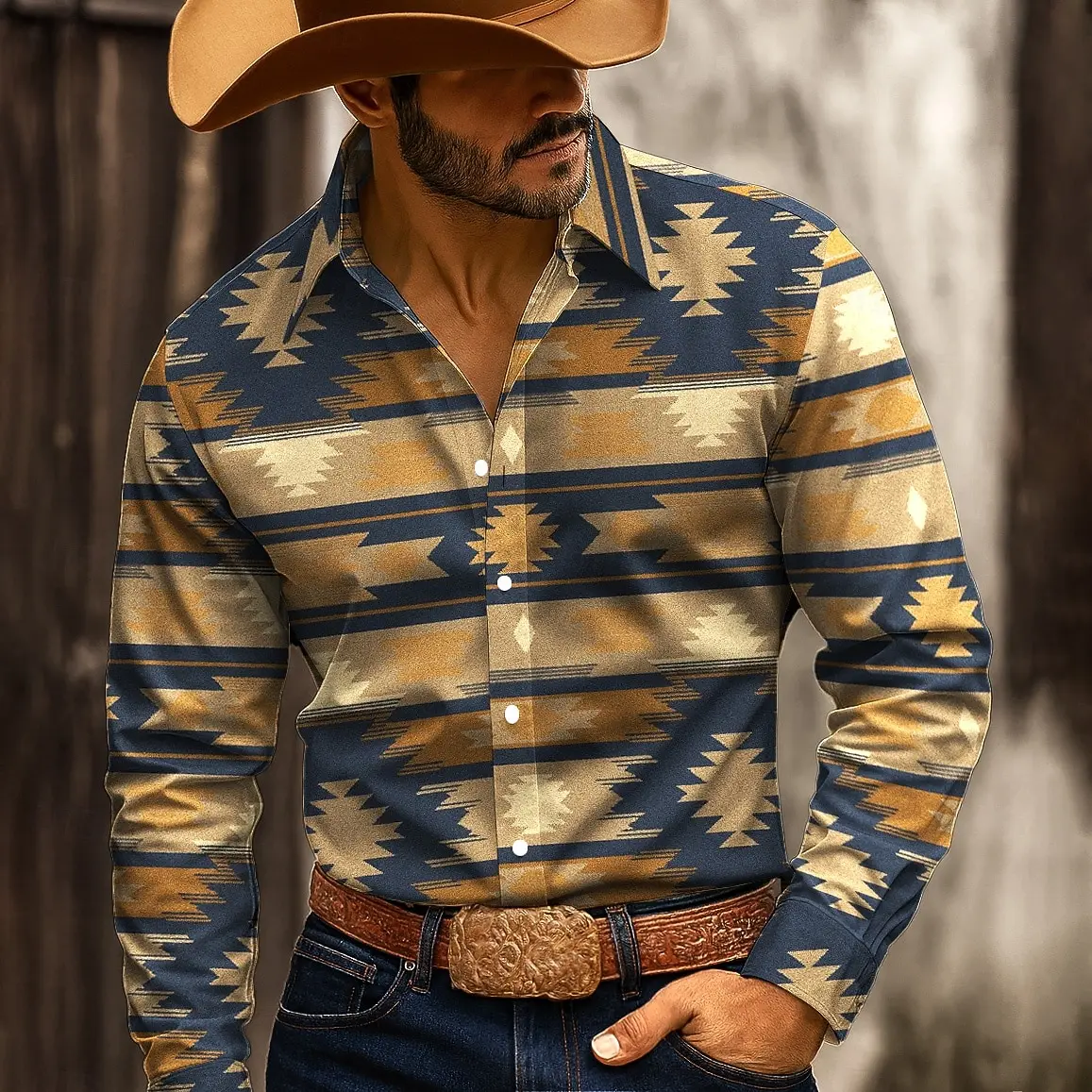 

Мужская рубашка с длинным рукавом 2025 года с геометрическим узором индийской культуры, осенне-зимняя уличная одежда, повседневные удобные рубашки из полиэстера, облегающие рубашки