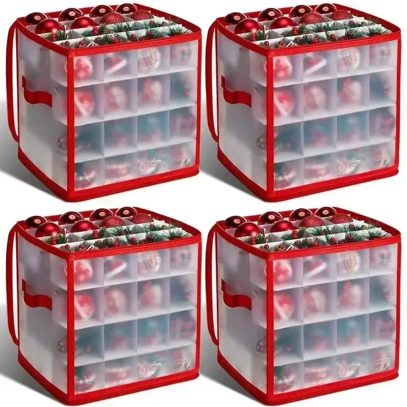 64 Grids Translucent Christmas Balls Storage Box PP Christmas Ornaments Storage Container Xmas Holiday Decorations Organizer