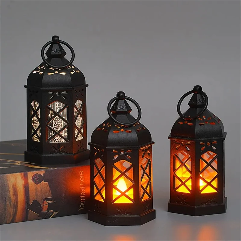 Mini linterna Retro, luz de té negra, decorativa para Ramadán Eid, boda, Halloween, Navidad, Pascua, centro de mesa, ópera con batería