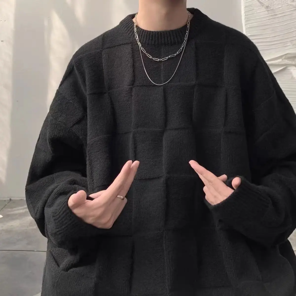 

Loose Long Sve Men's Knitted Sweater Korean Sle Lazy Faion Retro Jaet Polyester Fiber Casual Wear Daily Leisure