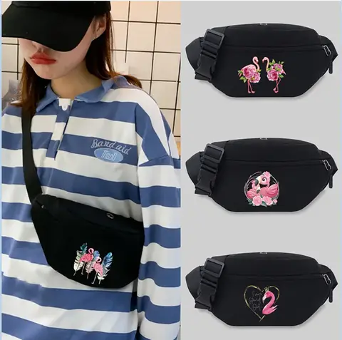 Belt Bag Unisex Bum Bags Student Trend Flamingo Pattern Print Lightweight Wild Outdoor Sports Fanny Pack Black Leisure Chest Bag
