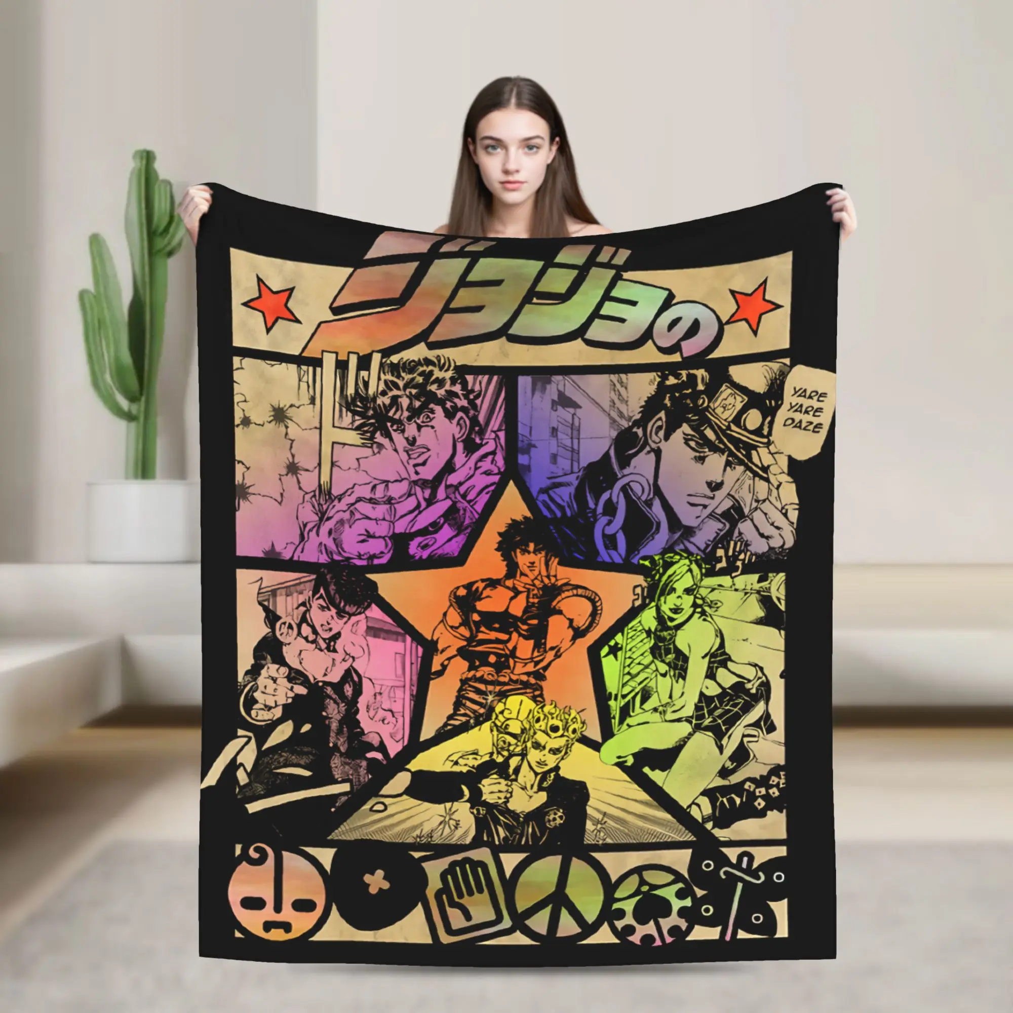 Jojo Bizarre Adventure Blankets Flannel All Season Anime Manga Multi-function Thin Throw Blankets for Bedding Plush Thin Quilt