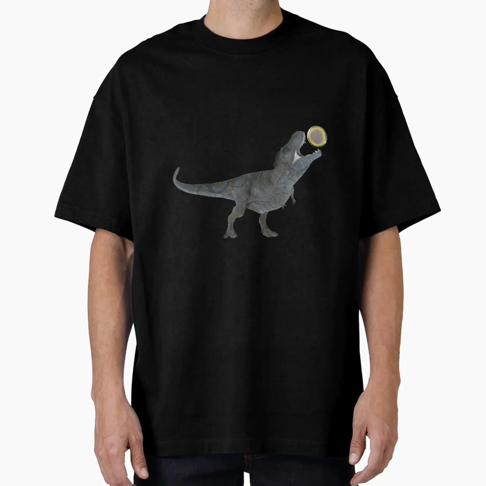 Fun T Rex Dinosaur Playing with Rainbow Bubbles Yellow Green designed and sold by kmcs vintage Washed Unisex Versatile Soft