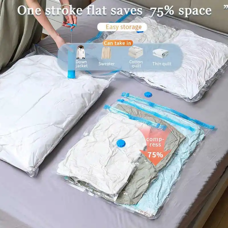 Compressed Vacuum Bag For Clothes Quilt 40x60cm 60x80cm 80x120cm Air Pump Transparent Wardrobe Underbed Compression Storage Bags