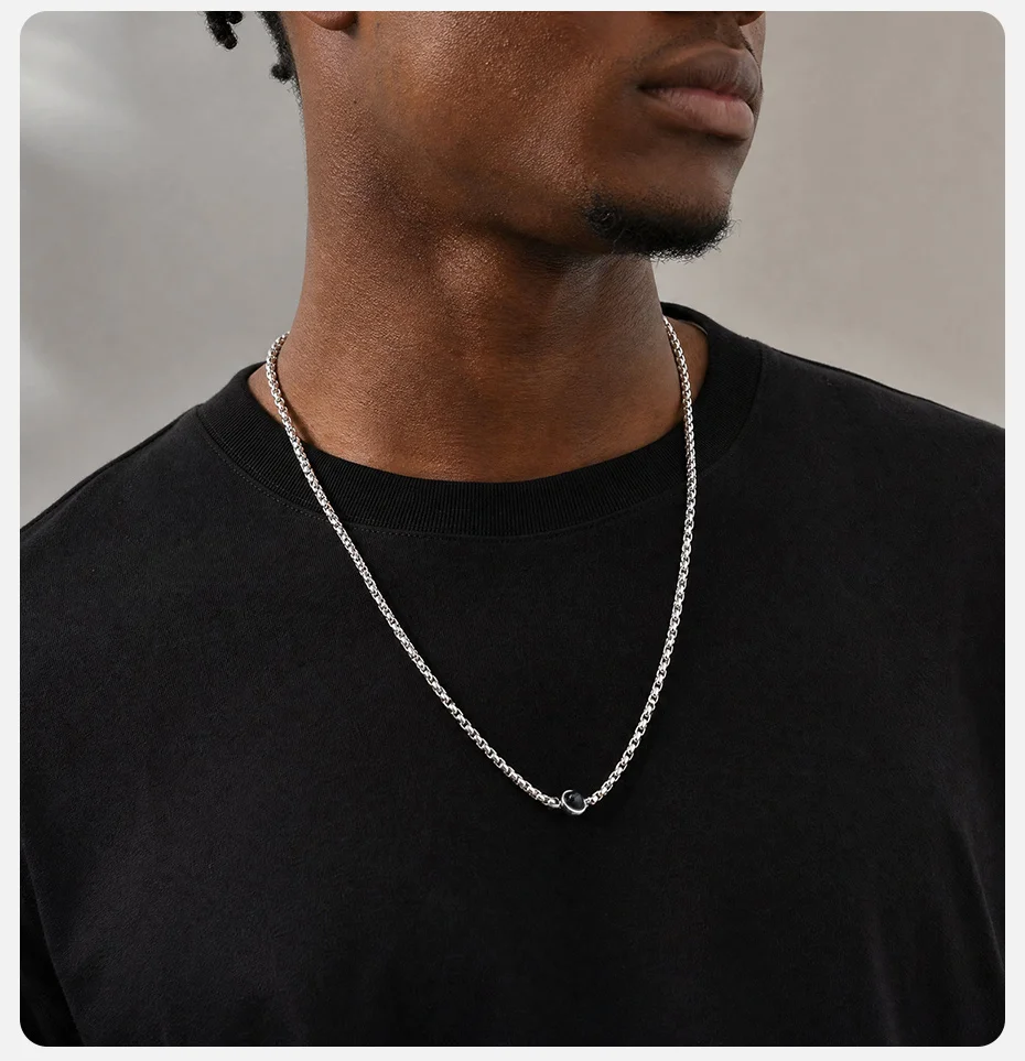 Vnox Herren Edelstahl-Kastenkette Halskette mit schwarzem Onyx-Anhänger, verstellbare Kette, Alltagsschmuck, Geschenk für Männer, lässige Alltagskleidung – Detail 3