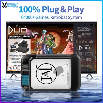 RETROBAT Consoles HDD portáteis para jogos 500G 70 + emuladores 64000 + jogos retrô para PS3/PS2/DC/N64/PSP/MAME/SS para Windows Laptop e PC