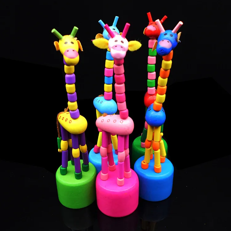 1PC Baby Educational Wooden Toys Blocks Rocking Giraffe Toy Kids Dancing Standing Wire Animal Random DropShipping