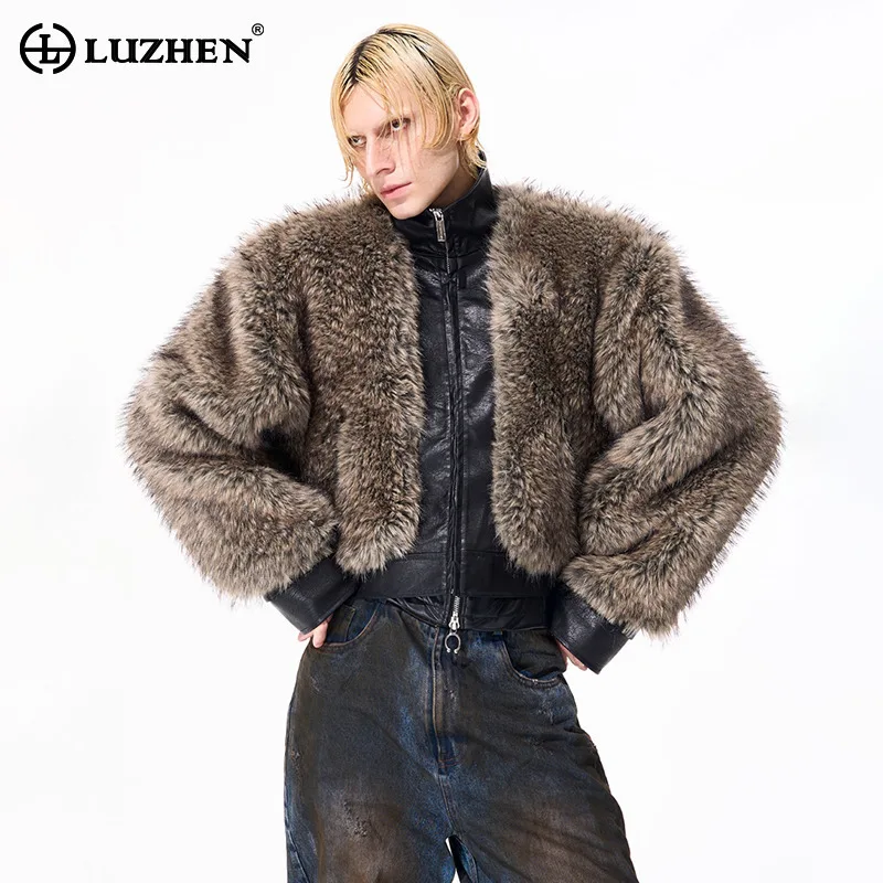 

LUZHEN Original Streetwear 2025 Winter Fashion Niche Fur Splicing Leather Design Warm Jacket Men's Stylish Handsome Coat JY4895