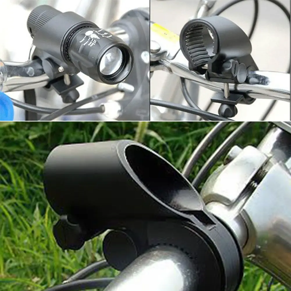 Black Bicycle Accessories Cycling Handlebar Mount Light Holder Bicycle Light Lamp Stand Bike Flashlight LED Torch Clip Clamp