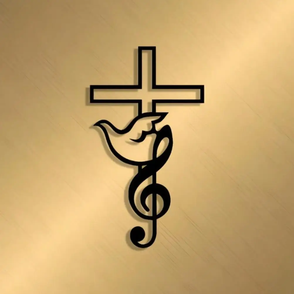 CIFBUY Iron Wall Art Dove Cross Treble Clef Decor Christian Music Lover Gift Religious Home Living Room Door Ornament