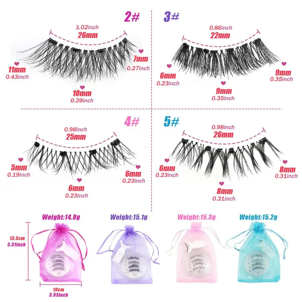2 paia di ciglia magnetiche 3D riutilizzabili set estensione ciglia morbide e spesse senza colla necessaria kit ciglia dall'aspetto naturale per il trucco degli occhi