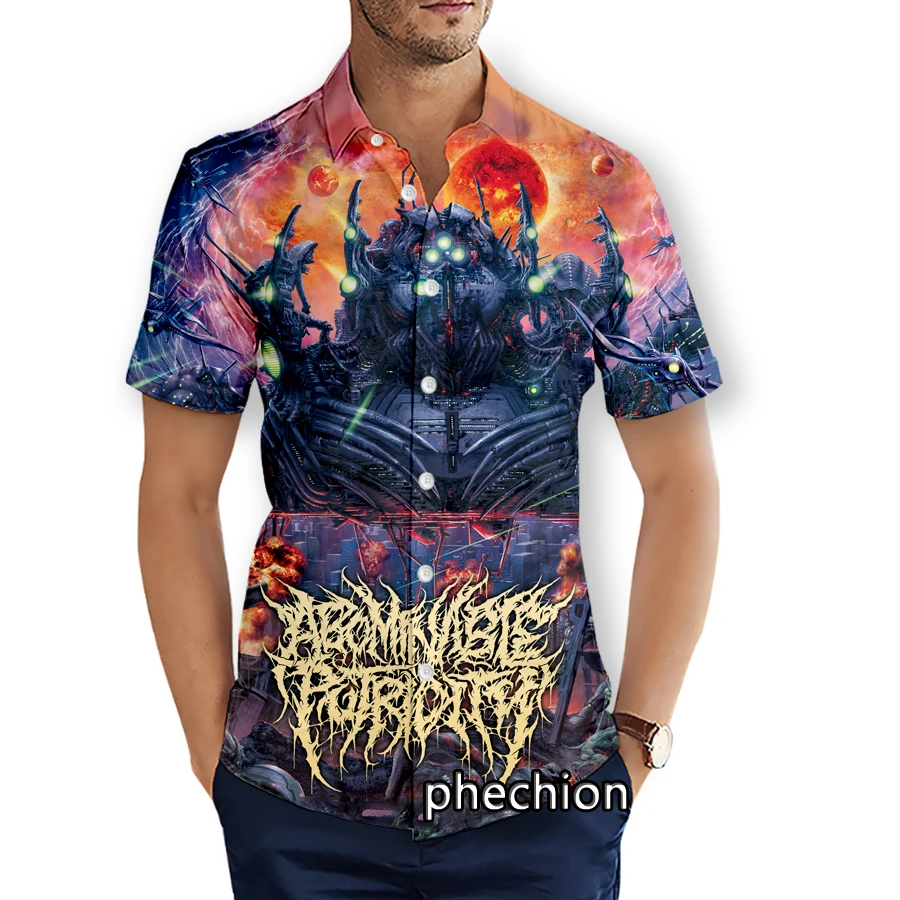 phechion Mens Short Sleeve Beach Shirts Abominable Putridity Rock 3D Print Casual Shirts Fashion Streetwear Men Tops X247