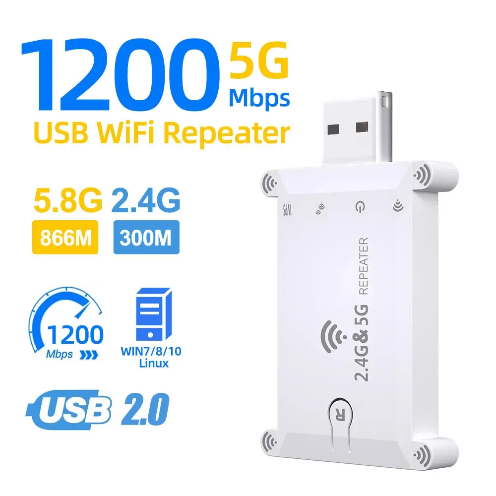 WiFi FIY 2.4g/5g Usb 리피터 듀얼 밴드 1200M 무선 신호 증폭기 익스텐더 부스터 전원 공급 장치