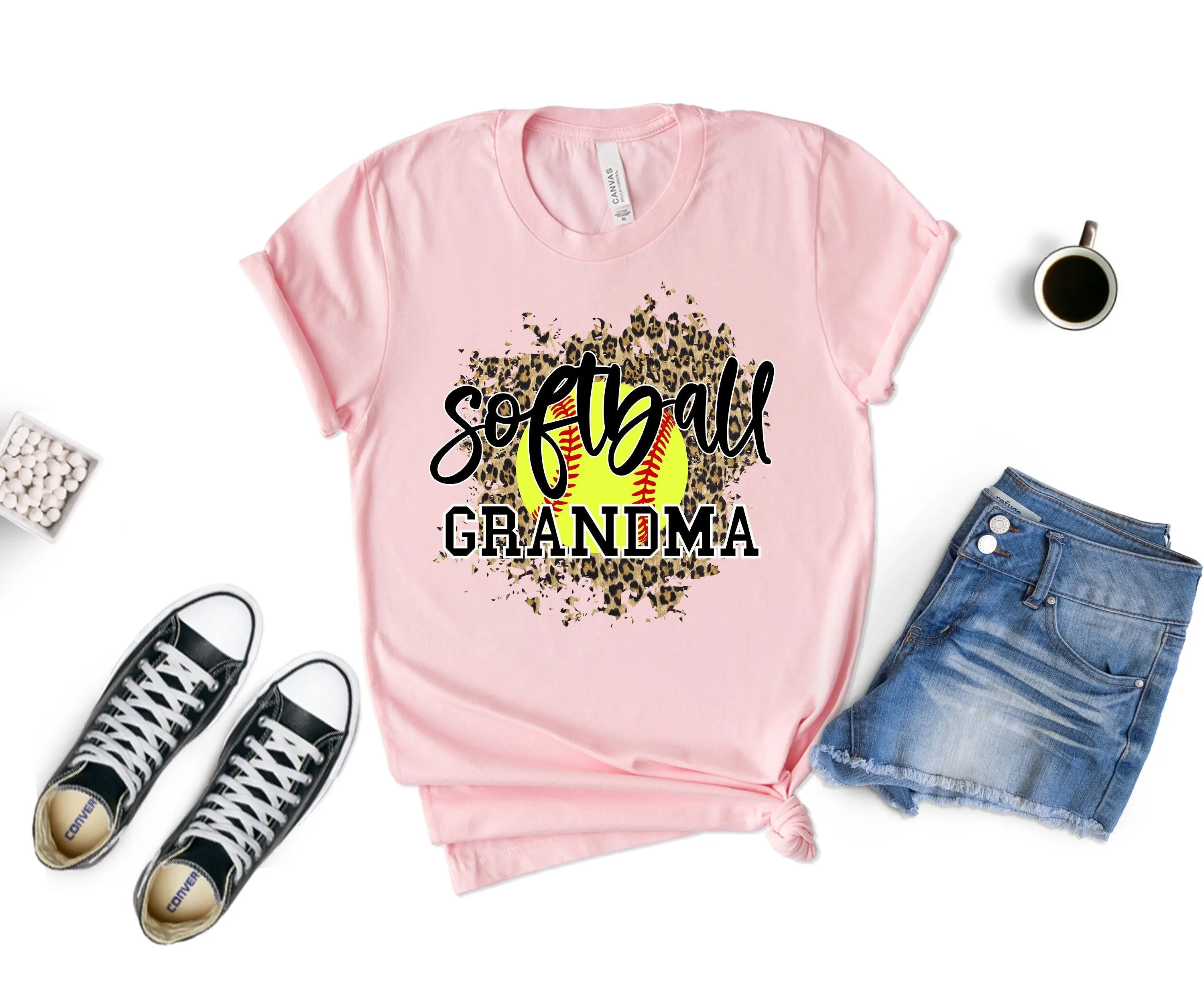 Softball Grandma T Shirt S Sport Lover Game Day Family Leopard Print Grammy