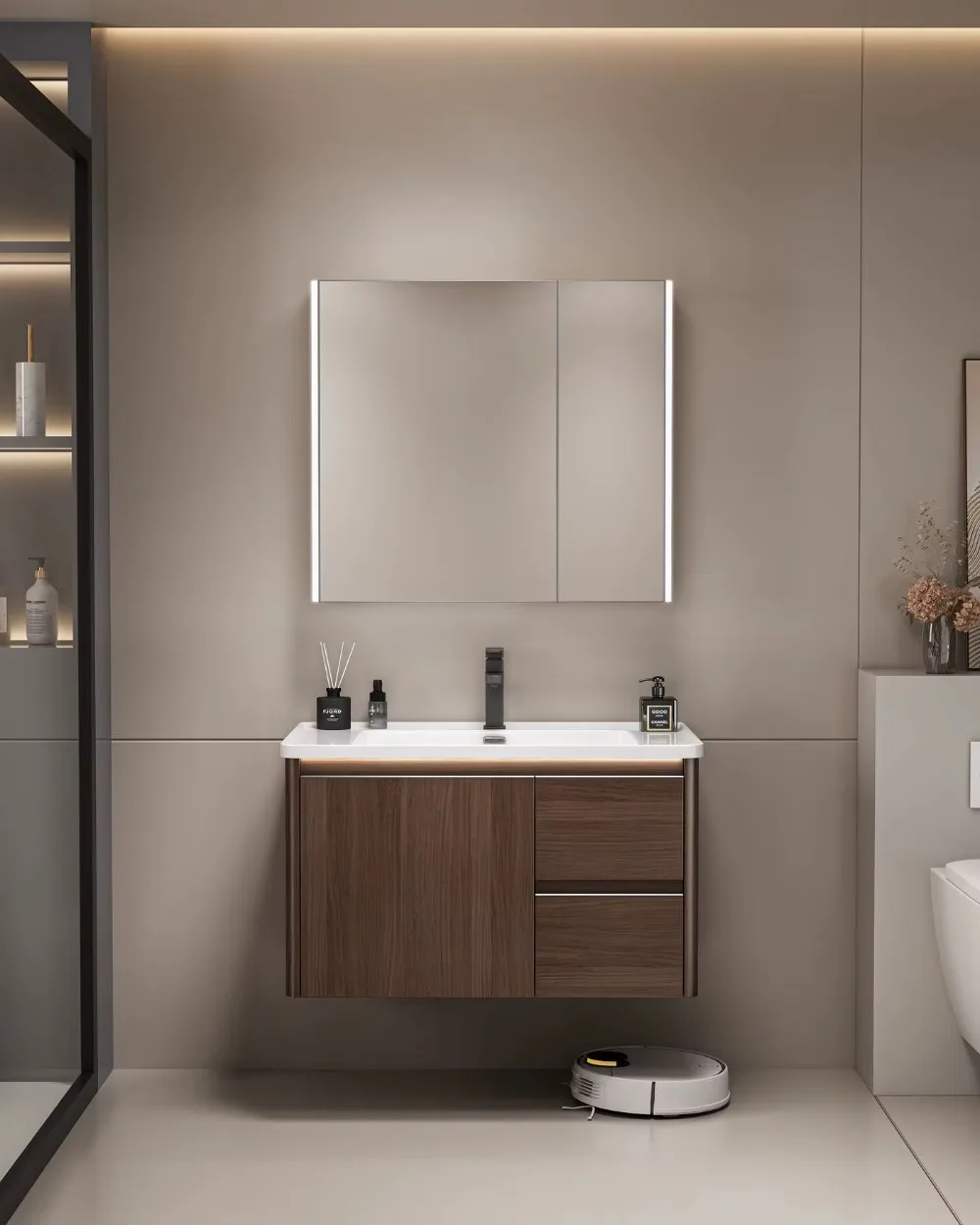 Modern Stone Bathroom Cabinet with Sink Space Saving Design Stable Structure & Easy Clean for Apartment Bathroom Renovation