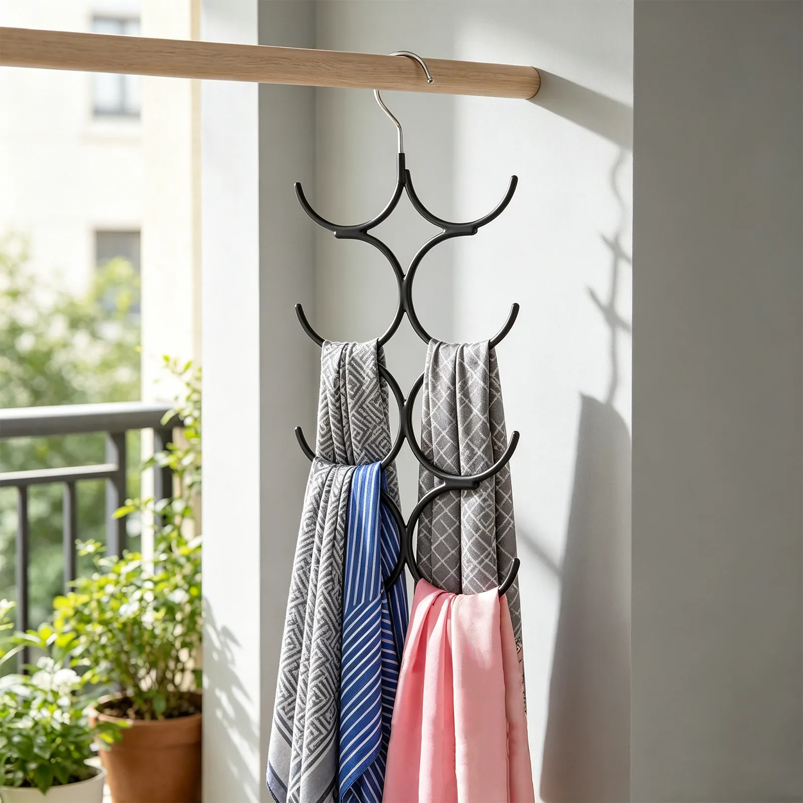 Scarf Hanger Organizer Holder Sturdy Metal 8 Hook Closet Accessory Rack for Scarves Ties Belts Shawls Tank Tops Legging Storage view 4