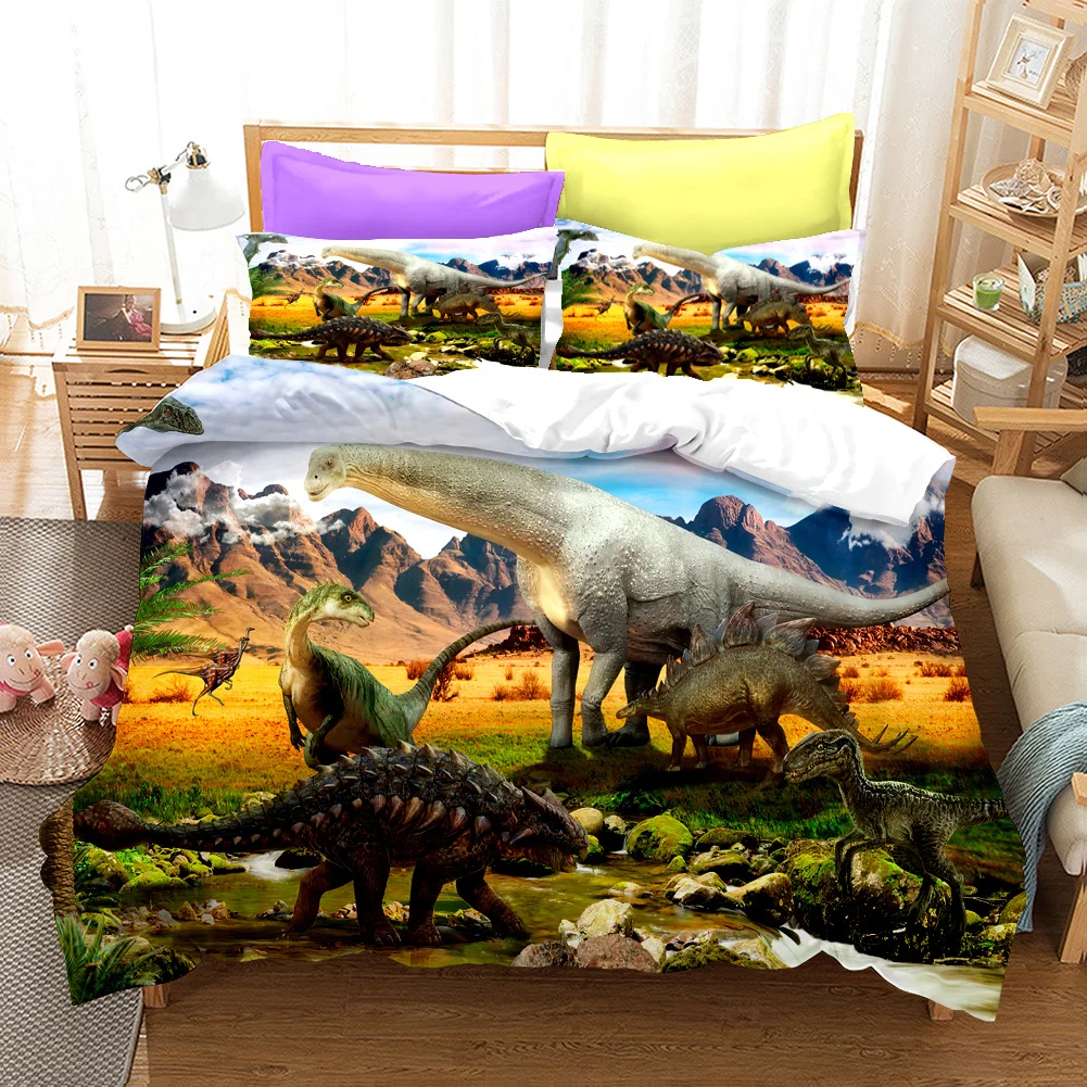 

Jurassic Age Dinosaur Bedding Set For Kids, Duvet Cover, Pillow Shams, Microfiber Fabric, Boys Bedroom Decoration, T-Rex Raptors