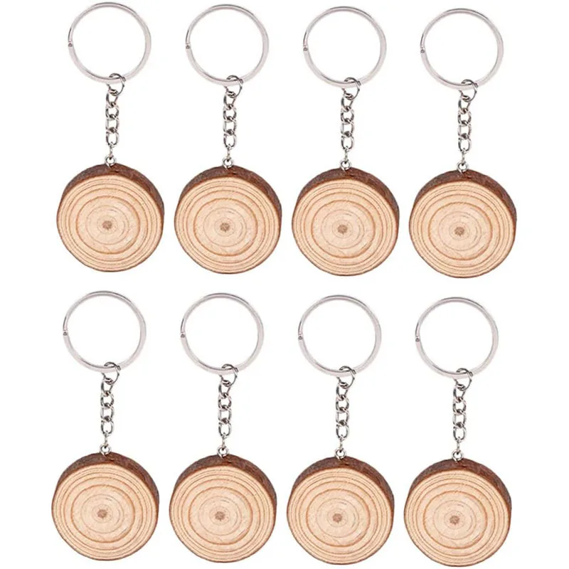 

DIY Handmade Round Pine Wood Pieces Blank Keychains Circle Wooden Christmas Decorations Key Chian Ring Hand Drawn Pendant Gifts