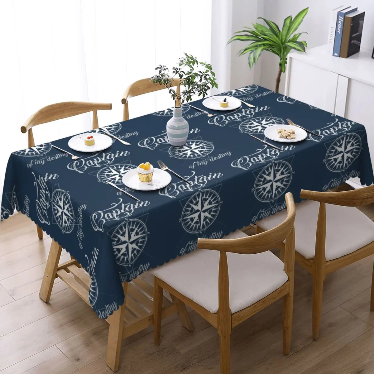 Nautical Compass Captain Anchor Boat Customized Rectangular Tablecloth Oilproof Table Cover for Dining Events Table Cloth