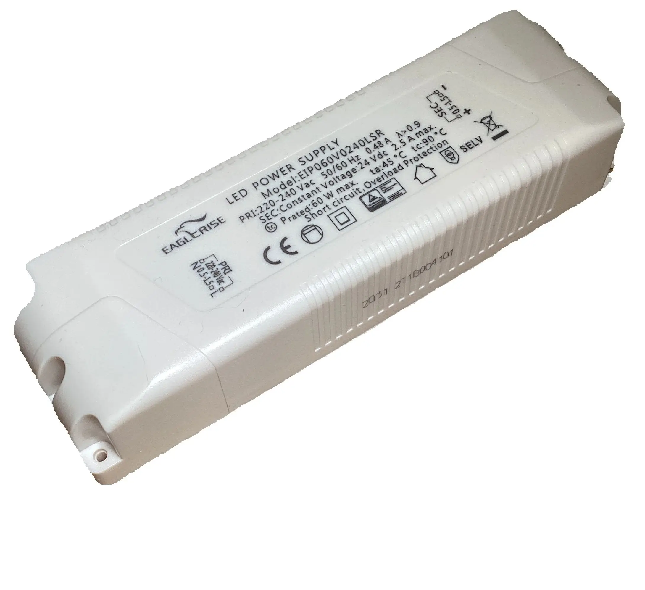 

Блок питания Eaglerise EIP060V0240LSR 60 Вт LED, CV 60W 220-240В переменного тока, 24В постоянного тока, 2.5А, SELV, IP20