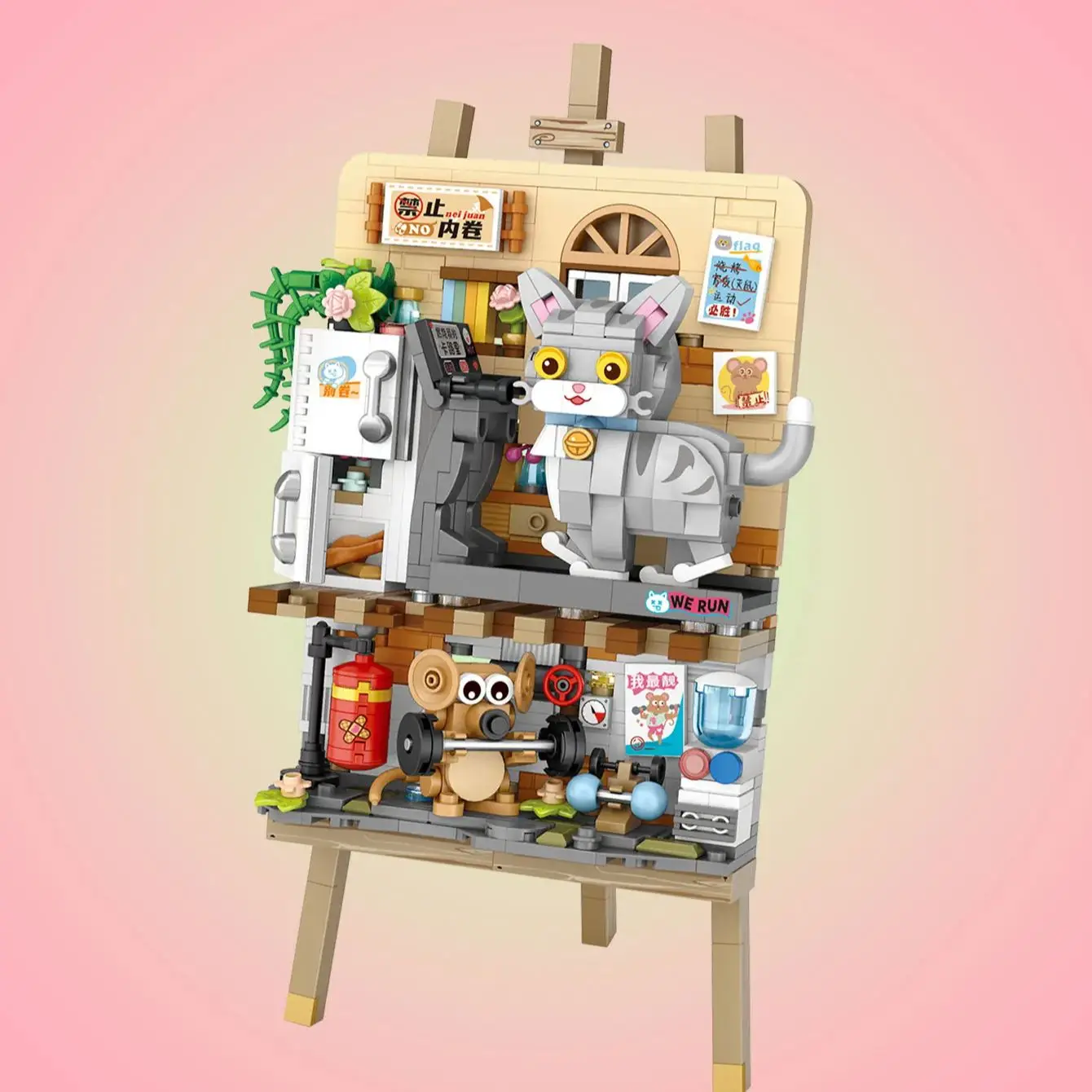 LOZ New arrival 1387 building block  Cute i Fineness Cat and Mouse Painting Stand Mini Building Blocks Set for  Christmas Gifts