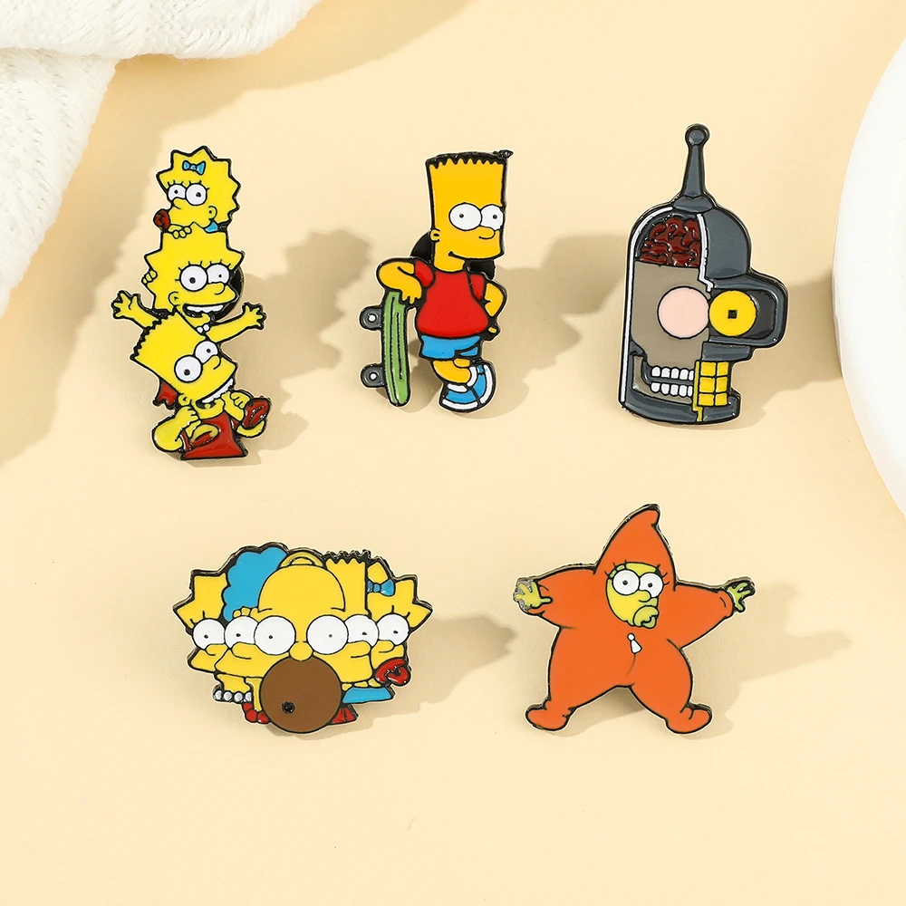 Disney Anime The Simpsons Cartoon Figure Brooch Simpsons Creativity Badge Jewelry for Clothing Backpack Lapel Pin Accessories