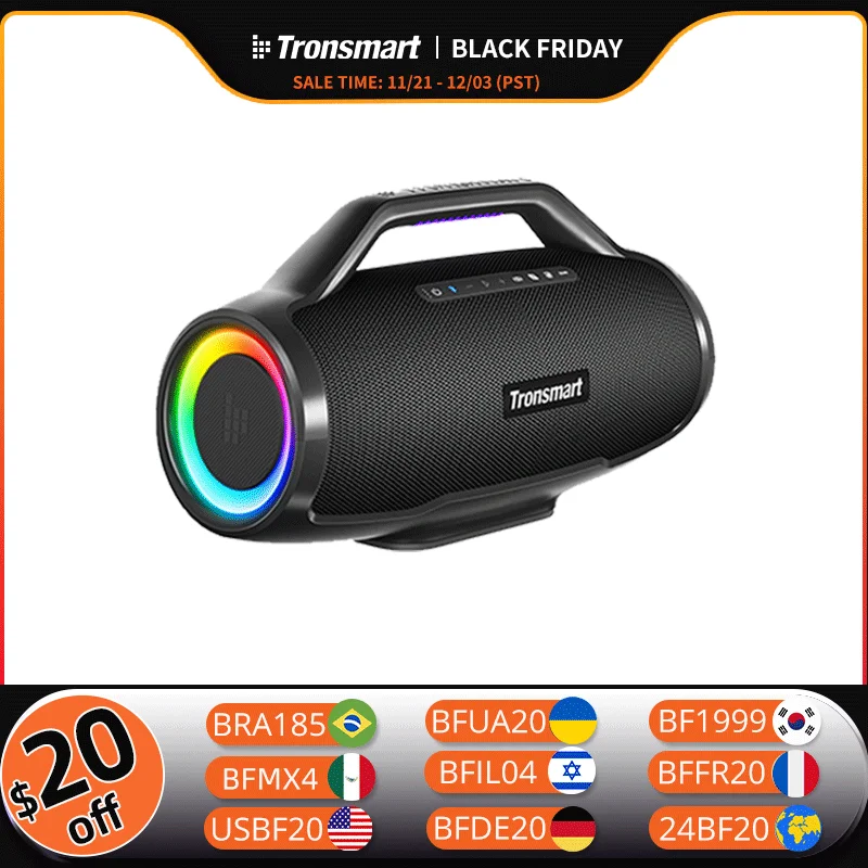 Altoparlante Bluetooth Tronsmart Bang Max con 130 W, sistema audio a 3 vie, sincronizzazione oltre 100 altoparlanti, controllo APP, ingresso chitarra/microfono