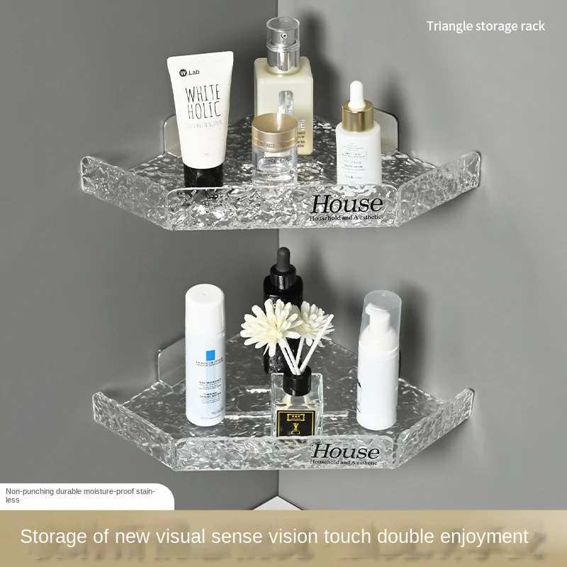 Acrylic Restroom, Bathroom Storage Rack Non Perforated Bathroom Light Luxury Triangular Rack, Shower Room Toilet Triangular Rack