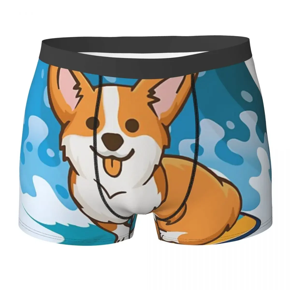 Boxer Underpants Shorts Corgi Dog Surfing The Great Wave Panties Men's Breathable Underwear For Homme Man Boyfriend Gifts