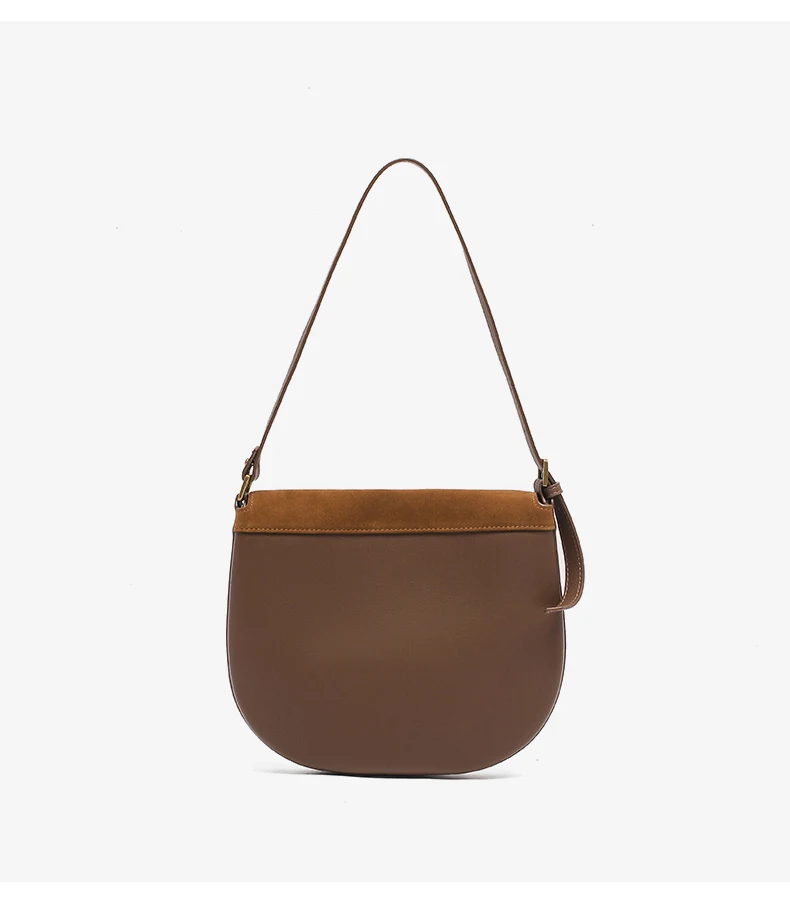 Genuine Cowhide Leather Saddle Bag for Women Large Capacity Crossbody Bag Suede Leather Shoulder Bag with Gold Buckle Closure