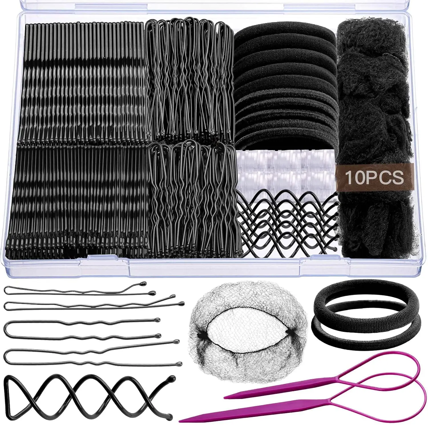 Kit de 327 Piezas de Horquillas Marrones Teenitor en 11 Estilos con Redes para el Cabello, Lazos para el Cabello, Horquillas en Forma de U y Espirales para Mujeres y Niñas, para Danza y Ballet